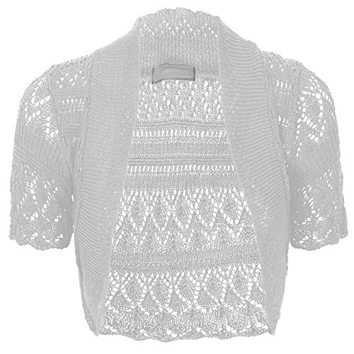 Thever Women Short Sleeve Knitted Crochet Shrug Bolero Cardigan Ladies Crop Top (2XL(20-22), White)