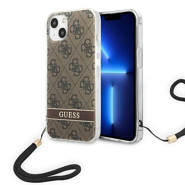 GUESS GUOHCP14MH4STW Coque pour iPhone 14 Plus 6,7" Marron/Marron Coque Rigide avec Sangle imprimée 4G