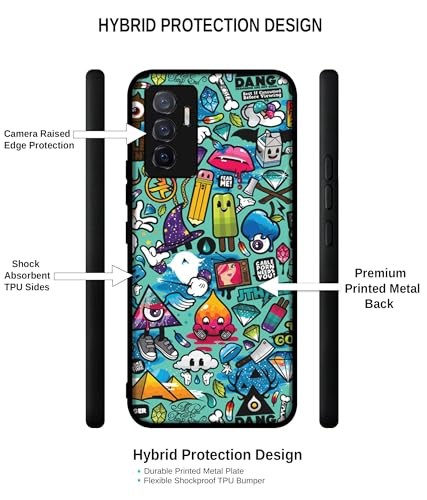 Image of Crazy Design Premium 2D Printed Metal Back Case Cover for Vivo V23E 5G / Y75 4G, Multicolor