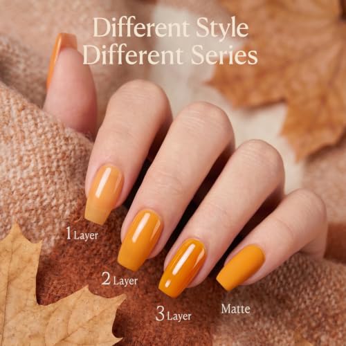 Image of AZUREBEAUTY Jelly Fall Nail Polish Set 4 Colors, Orange Peach Brown Shades | Translucent Glass-Like Finish | Juicy Sheer Tint | Quick-Dry Formula | Lightweight Natural Look | Fresh Glossy Effect
