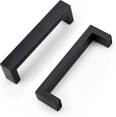 KNOBWELL Paquete de 5 manijas de gabinete de cocina negras de 5 pulgadas, manijas cuadradas de acero inoxidable, tiradores de baño de 5-25 pulgadas