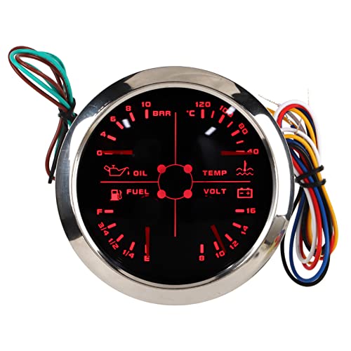 4-Zoll-Messgerät Universal 4-Zoll-85-mm-Messgerät Multifunktions-Heizöldruck-Temp-Volt-Messgerät DC8-16 V für Auto Wohnmobil Boot Motorrad 4-Zoll-Messgerät Un