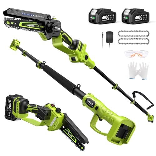 Image of Electric Pole Saw, 6-Inch Cordless Mini Chainsaw with Extension Pole, Extendable to 16 ft, 2x4.0Ah Batteries, Tool-Free Chain Tensiong, Electric Pole Chainsaw for Tree Trimming & Thick Branch Cutting