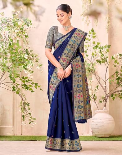 Image of SIRIL Women's Weaving Paithani Silk Saree With Unstitched Blouse Piece