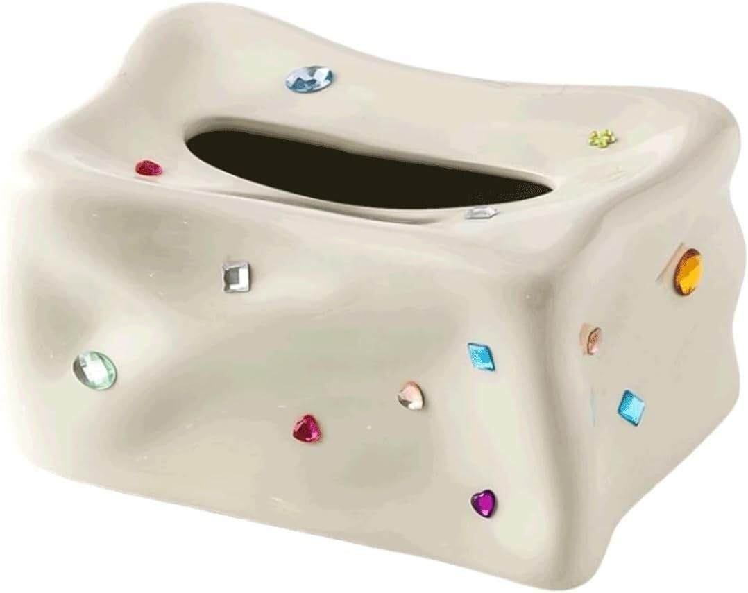 Ceramic Rectangular Tissue Box Holder Multicolor 19.5x13.5x10cm(White)