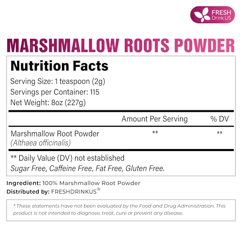 Image of FreshDrinkUS, Premium 8oz Marshmallow Root Powder (Althaea officinalis). Finely Ground - Premium Herbal Tea Ingredient - Smooth & Mild Botanical Powder. Caffeine Free. Sugar Free. Vegan