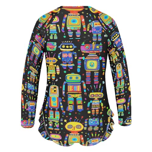 ALAZA Toddler Swimsuit Girl Bathing Suit Swimwear Rash Guard Colorful Robots Long Sleeve 3T3