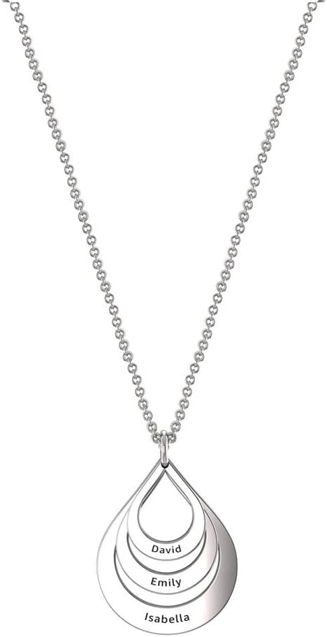 LeCalla Personalized 3 Name Family Necklace Engraved Drop Shaped for Women