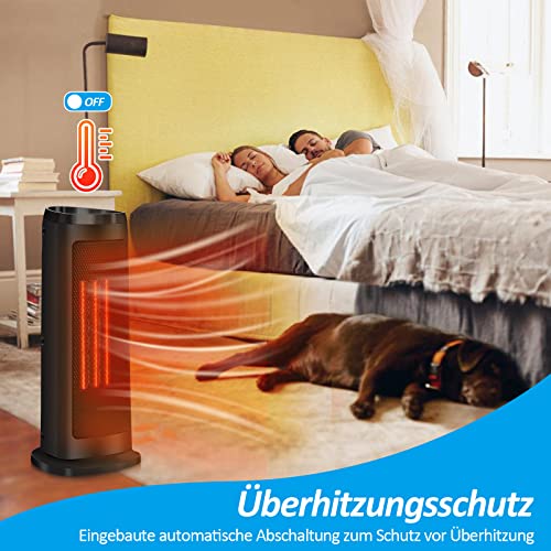 Ikodm Ventilatorkachel, 2000 W, draagbare ventilatorkachel, multi-bescherming, energiebesparend, stil, 60 graden oscillatie, 12 uurs timer, elektrische verwarming (zwart) - Afbeelding 6