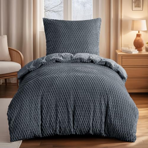 Aisbo Winter Flanell Bettwäsche 135x200 2teilig Grau - Warm Plüsch...