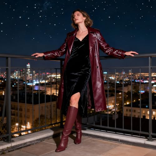 Image of Women's Knee High Boots, Comfortable Square Toe Faux Leather Boot Fashion Long Tall Boots for Riding Chunky High Heeled Dress /Casual Boot
