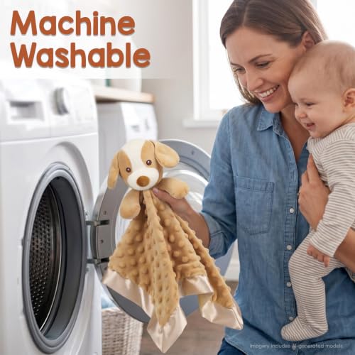 Image of Baby Security Blanket Soft Minky Baby Lovey Dog Plush Blanket for Boys and Girls,Snuggle Toy Lovie Newborn Gift Unisex Lovie Gift for Toddler, Light Brown 16 Inch