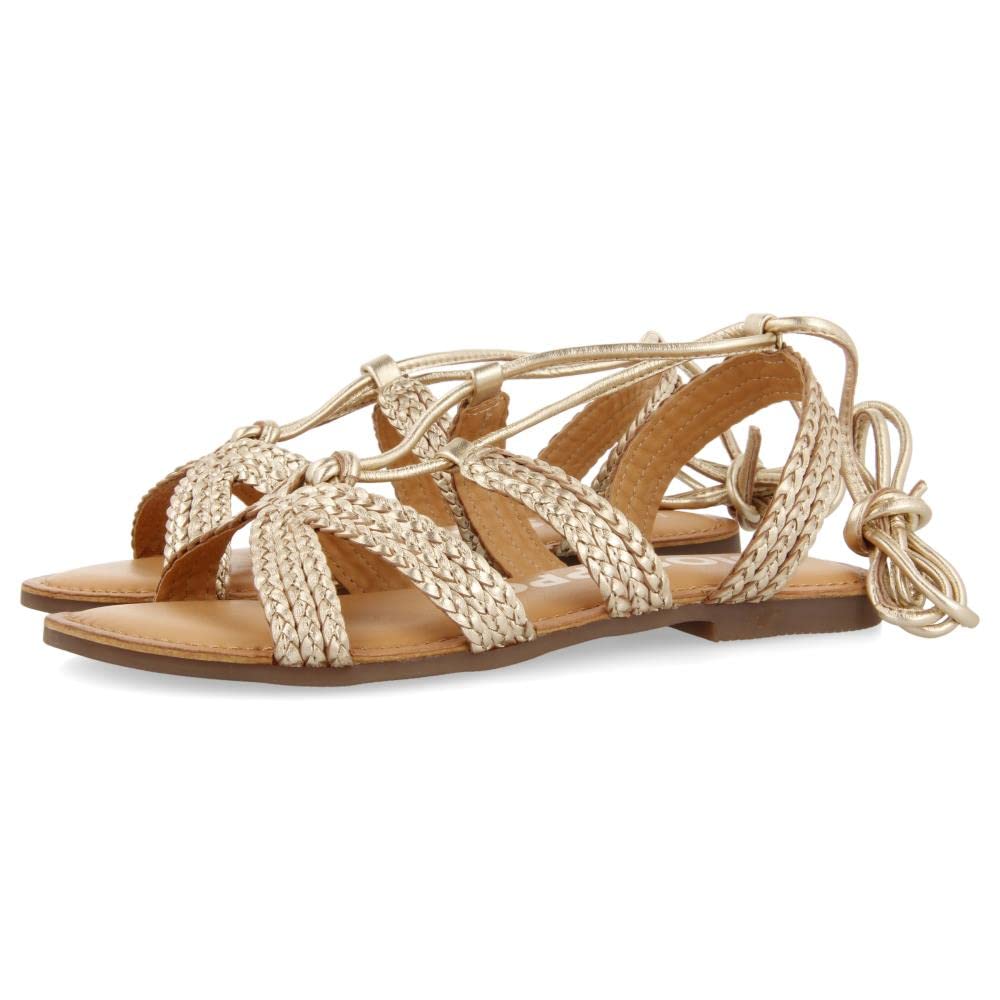 GIOSEPPO darney women's black braided leather lace up flat sandals, gold, 6 UK