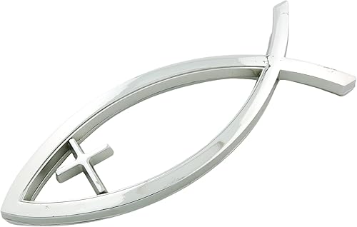 Miniatura 3 de Needzo Ichthus metálico con calcomanía de cruz para automóvil, accesorio de calcomanía de pez Jesús, emblema religioso para automóvil, 5 pulgadas