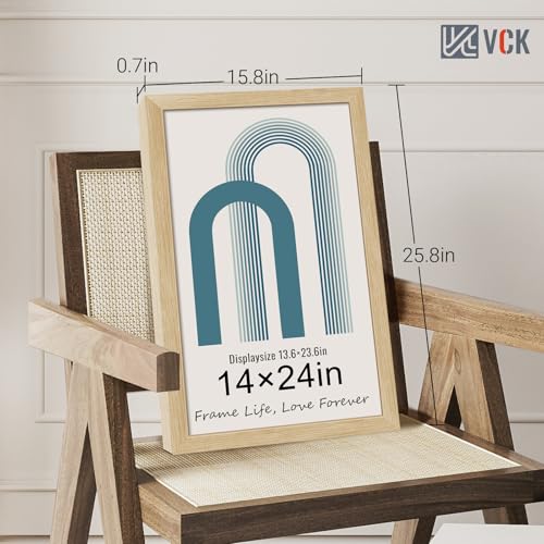 Image of VCK 14x24 Frames 3 Pack, Natural Poster Frame MDF Wood with Polished Plexiglass, Wall Mounting Horizontal & Vertical Display