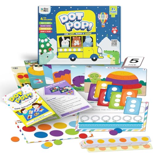 Image of GiniMini DOT POP! Activity Kit for Kids 2-5 | 150+ Elements | Colour, Counting, Sorting & Matching Games | Early Learning, Motor Skills | Reusable, Mess-Free & Screen-Free Fun (DOTPOP)