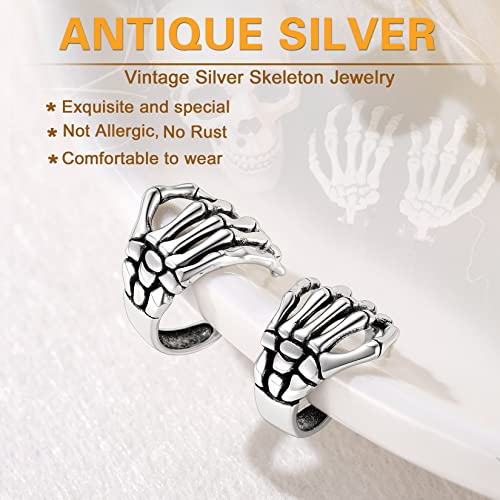 Skeleton Hand Ear Cuff Silver Black Punk Stud Earrings Sterling Silver Halloween Cool Skull Hand Cuff Earrings For Women #TOP3