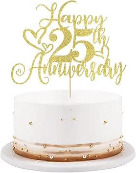 golden Glitter Happy 25th Anniversary Cake Toppers-Wedding Anniversary Party Decorations,gold Wedding Party,Birthday Party Decorations,Company Anniversary Party/25th Birthday Party Decorations 25th