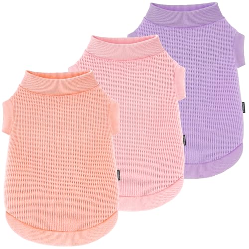 Image of 3 Pack Dog Shirt for Small Supplies Functional Waffle Dog Clothes Warm Soft Sweatshirt Outfit for Dogs Cats Pet Apparel