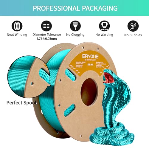 Image of ERYONE Silk PLA Filament for 3D Printer 1.75mm + /- 0.03mm, Shiny Filament 1kg (2.1lbs) /Spool, Lake Cyan
