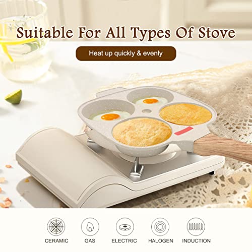 Egg Pan,Egg Frying Pan With Lid Nonstick 4 Cups Pancake Pan Fried Egg Pan For Breakfast, Gas Stove & Induction Compatible (White) #TOP1