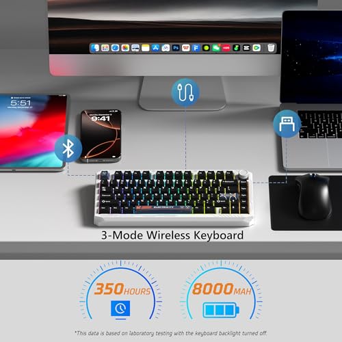 Image of Womier ERA75 75% Wireless Mechanical Keyboard with VIA /QMK | Knob Full Aluminum Custom Keyboard, Pre-lubed POM Switches RGB Creamy Gaming Key Board, 3-Mode Gasket Hot Swappable, White