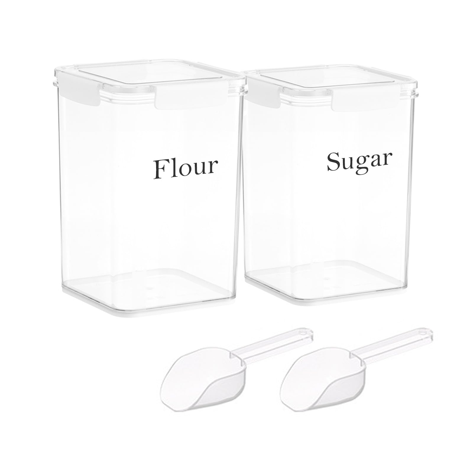 Set di 2 grandi barattoli per alimenti da 4 l, contenitori ermetici con coperchio, bianchi con cucchiaio, contenitori da cucina per zucchero, farina, caffè, dispensa (2 confezioni da 5 l)