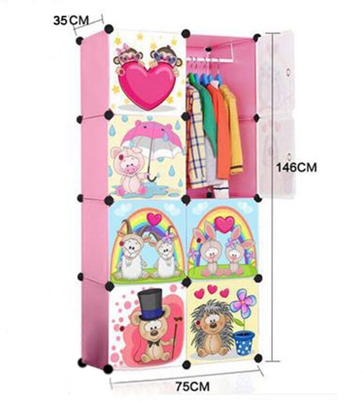 Image of Plastic Wardrobe for Clothes | Plastic Almirah for Kids | 8-Cube Baby Cupboard for Clothes Storage | Portable Collapsible Wardrobe | DIY Kids Almirah for Bedroom - Cute Animal Print