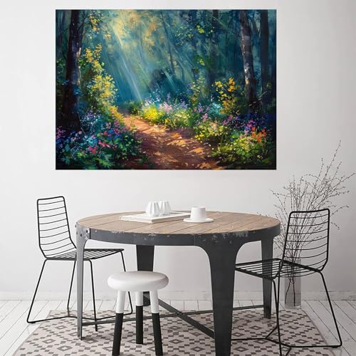 Oeuvre de peinture de paysage forestier WODJEM decoration murale salon 70x100cm - 4