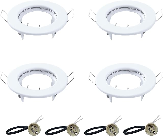 VIKSAUN 4 Pack Round Recessed Spotlights Trim Ring Fitting White Recessed Lighting with GU10 Light Mounting Frame for Halogen Bulb,50mm Bulb, Ceiling Spotlight MR16 (4 pcs)