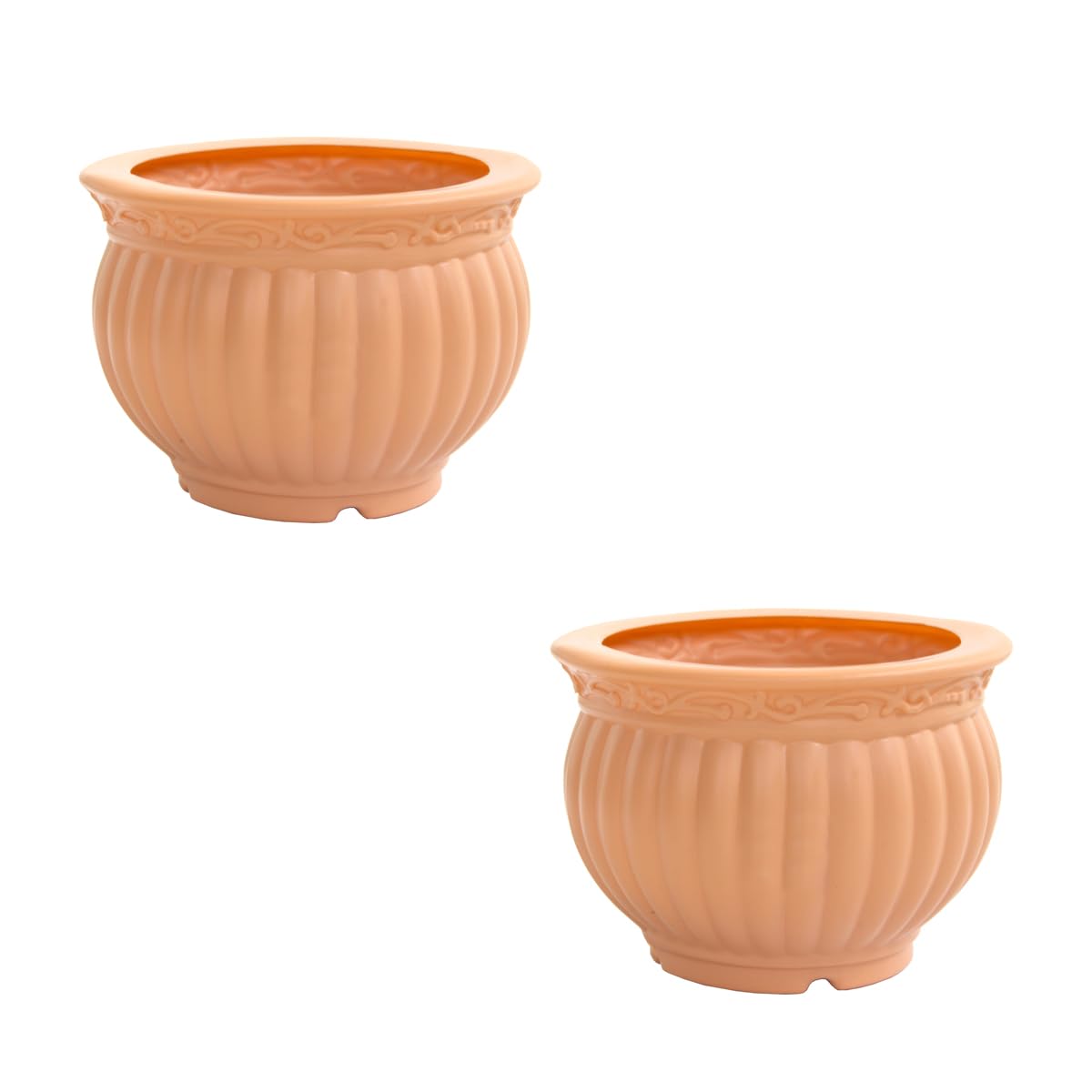 Amazon Brand - Umi Decorative Round Shape 5 Inches(12.7cm) Fancy Modern Unique Design White Finishing Plastic Kanha Matki Flower Pot for Gift Purpose/Home/Office/Table Decoration - Set of 2 (Peach) (B0CC9CQCBJ) Amazon Price History, Amazon Price Tracker