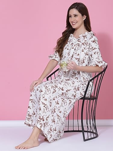 Image of OOMPH! Cotton Blend Nighty for Women's | Night Gown | Nighty | Nightdress | Maxi Dress | Sleepwear | Gown for Women | Nighties | Sleepwear