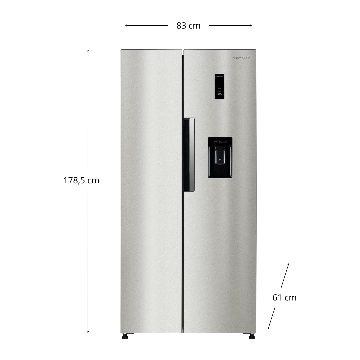 First One Réfrigérateur Side by Side 444L FSBS444IX Inox Distributeur d'eau