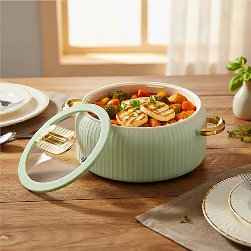 Image of CELLO Castella Deluxe 2500 Insulated Steel Casserole Hot Box for Kitchen 2500 ml, Green | Double Wall Airtight Hot Pot Case Keeps Food Hot & Warm for Long Hours, Casserole Set for Roti Rice Biryani