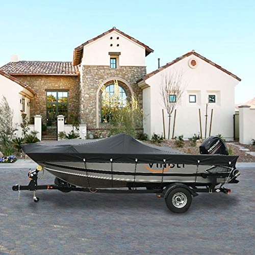 Vingli Boat Covers 17-19Ft Heavy Duty 600D Polyester Waterproof Uv Resistant Marine Grade, Durable And Tear Proof, Tri-Hull Fishing Ski Pro-Style Bass Boats - Black #TOP4