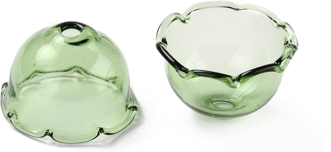 10pcs Glass Bell Flower Beads Caps ，Multi-Petal Transparent Wind Bell Beads, 21x13mm Medium Sea Green Aesthetic Bell Floral Bead Caps for Wind Chimes Craft Jewelry Making, Hole: 2mm
