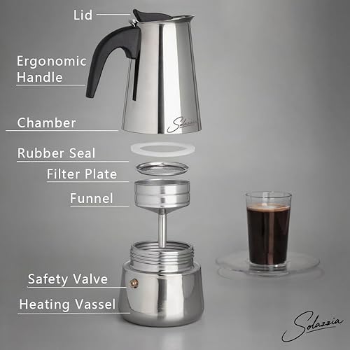 Miniatura 2 de Cafetera de 9 tazas Moka Pot de acero inoxidable Percolator cafetera espresso, compatible con estufas de gas, eléctricas, de cerámica y de inducción