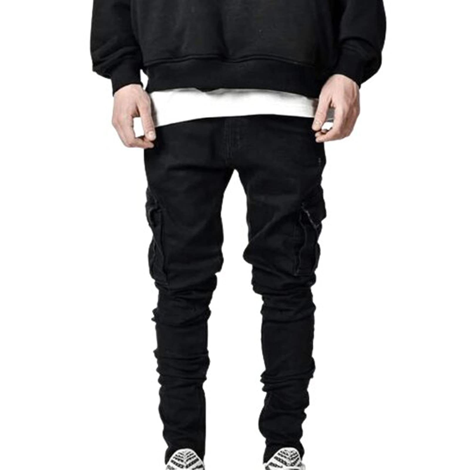 Vintage Cargo Skinny Jeans dla mężczyzn retro podarte postarzane spodnie dżinsowe z niskim stanem z wieloma kieszeniami spodnie dżinsowe Streetwear