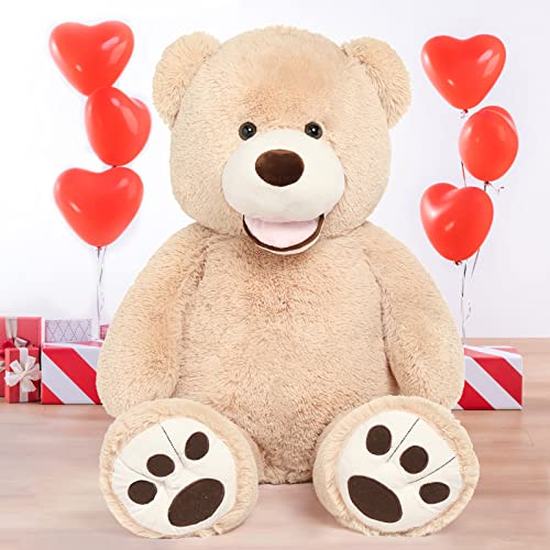 Doldoa Big Teddy Bear Stuffed Animals With Footprints Plush Toy For Girlfriend 51 Inch (Light Brown) #TOP2