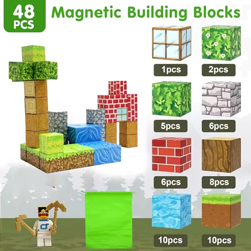 Image of Kidology 48PCS Magnetic Blocks | Build Mine Magnet World Magic Portal Set - STEM Magnetic Tiles Building Blocks Toy for Toddlers | Creative Sensory Outdoor Learning Toy for Kids Ages 3+