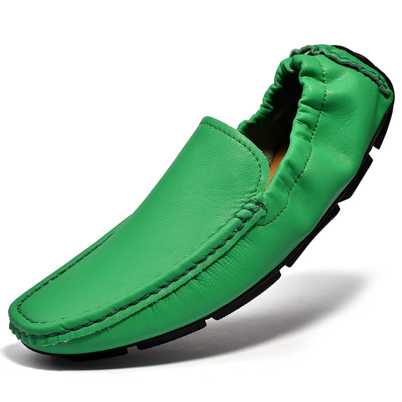 Mens Loafers Solid Color Apron Toe Driving Loafers Leather Anti-Slip Flat Heel Lightweight Outdoor Walking Slip-ons3