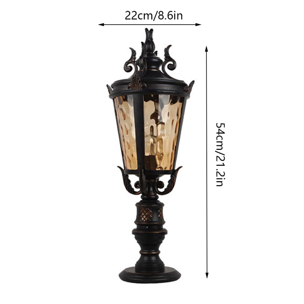 Bardzo długa aluminiowa lampa stojąca, klasyczny styl, czarne wykończenie w stylu vintage, z podstawą mocującą na filarze, idealna do ganku, ogrodu lub podwórza - szklana latarnia E26