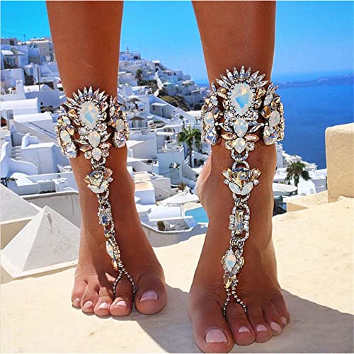 Damen-Fußkettchen 2 Paar barfuß Sandalen farbenfrohe Legierungs -Diamant -Fußkettchen Sexy Strandarmband Fußkettchen… – Bild 4