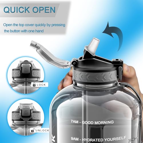 GLEKGLEK-Big-Water-Bottle-3-Liter-with-Straw-Clear-Motivational-Time-Marker-Drink-XL-Jug-with-Handle-for-Sports-Gym-Grey