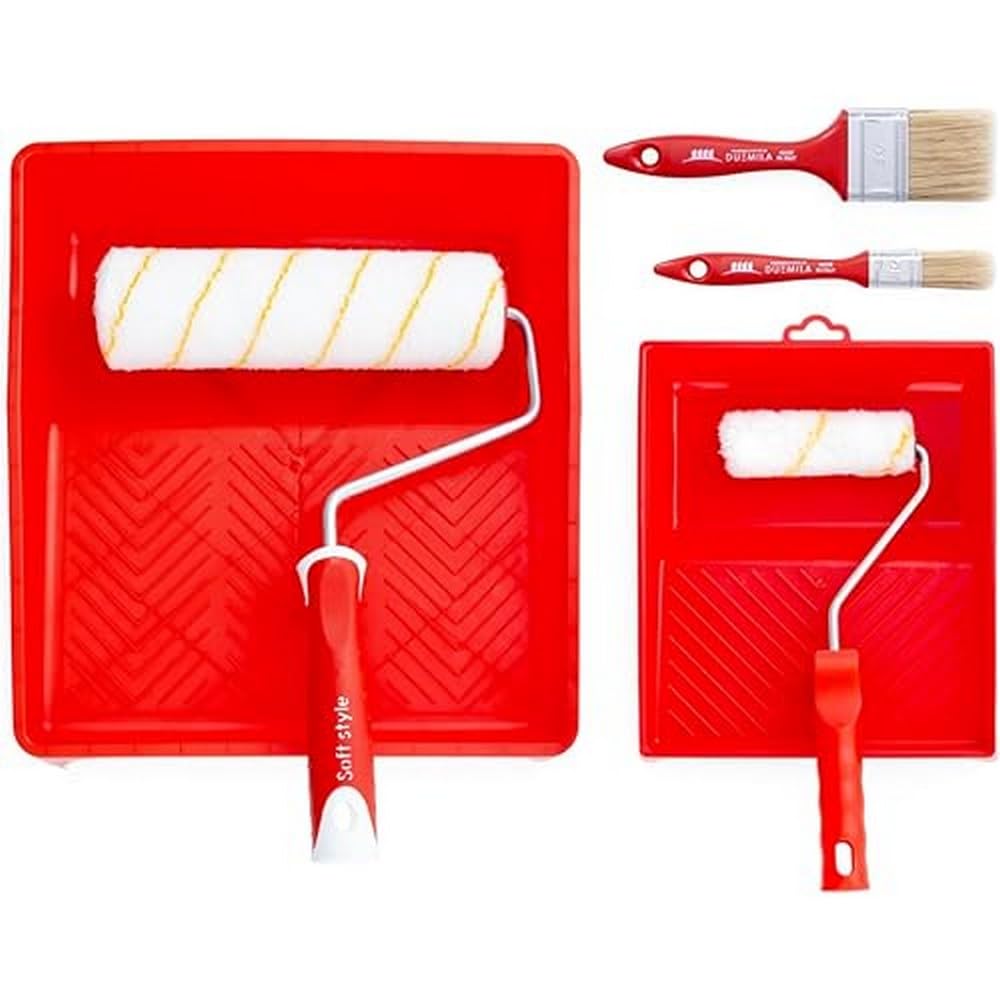 PENNELLIFICIO 2000 | Kit per Verniciatura con 2 Vaschette, 2 Rulli, e 2 Pennelli, Set Pittura, Per Verniciare, Idropittura, Pareti Interne, Lisce e Poco Ruvide - Made in Italy