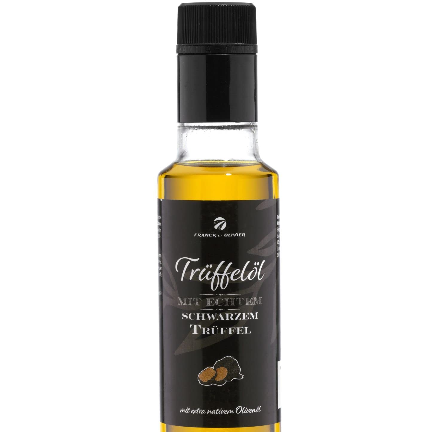 Huile de truffe avec véritable truffe noire 250 ml d'huile d'olive extra vierge vierge pour sauces et affiner les plats. Par Franck et Olivier, convient aux régimes végétaliens et sans gluten