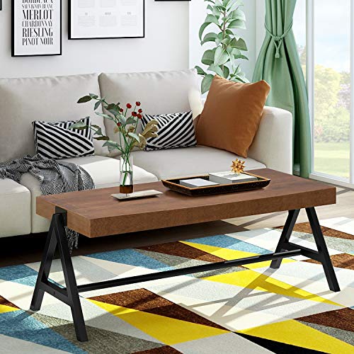 Coffee Table, Thickened Design Center Table with Metal Legs Rustic Rec Coffee Table, Thickened Design Center Table with Metal Legs Rustic Rec
