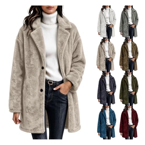 Sherpa Jacket Women Fluffy Sherpa Coat Fuzzy Button Down Cardigan Beige M - image 1