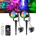 T-SUN Smart Color Changing Landscape Lights, RGBW Christmas Spotlights Outdoor with App & Remote, Music Sync, 16M Colors, Timer, Dimmable Waterproof Spot Light for Yard Garden Tree, Set of 2
