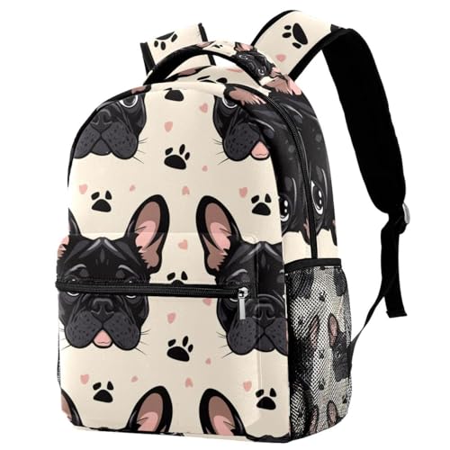 Sac à dos voyage avec porte-bouteille noir motif bouledogue